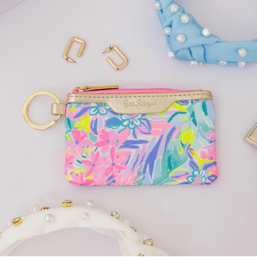Lilly Pulitzer Pink Multi Floral Coin Pouch with Gold Keyring